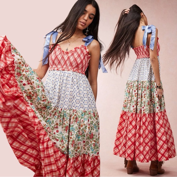 Free People Bluebell Maxi Dress Cherry Combo Medium NWT Picnic Prairie Bohemian - Picture 16 of 17